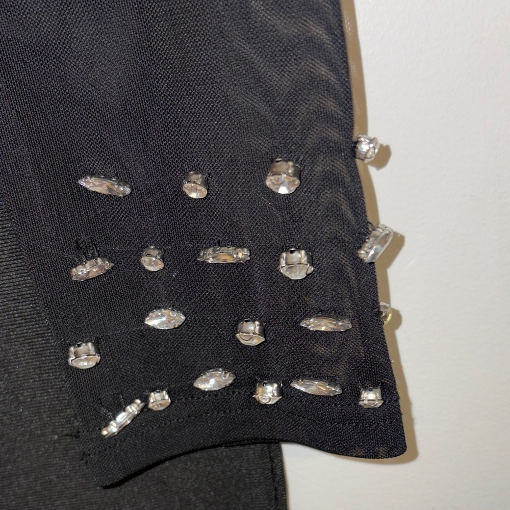 Sexy Black Mesh Rhinestone Dress Size L Sheer Long Sleeve Clubwear - Picture 4 of 5
